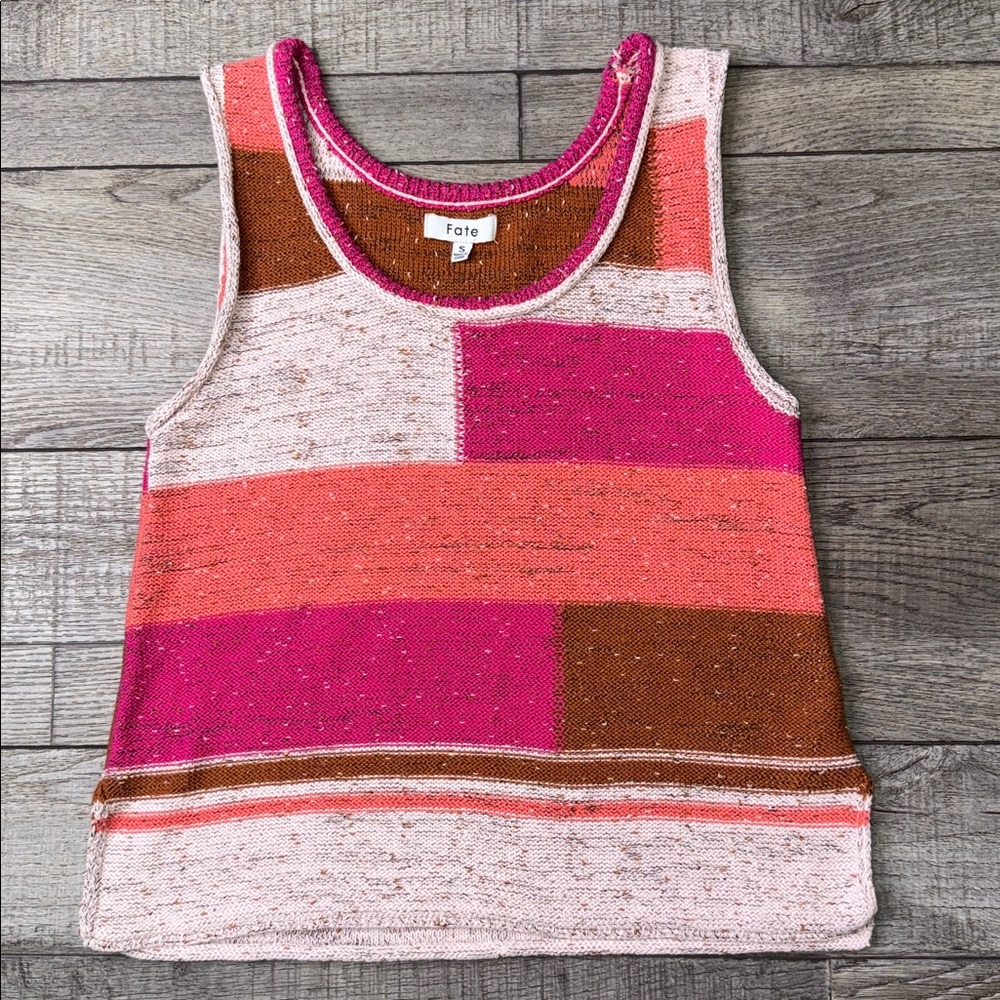 Fate Pink And Orange Patchwork Block Sweater Size… - image 3